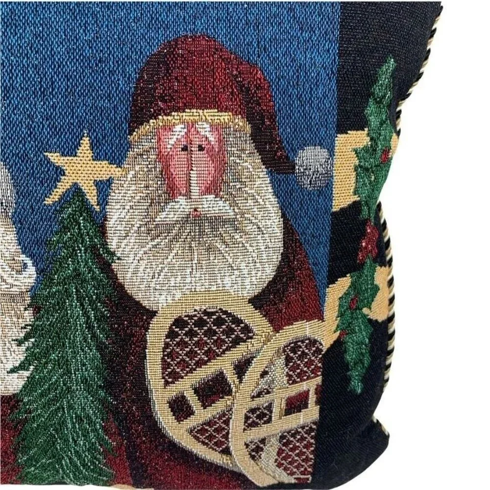 Christmas Tapestry Throw Pillow 3 Santas‎ Snowshoes Christmas Tree Holly 15